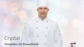  Presentation with blue food - Audience pleasing PPT layouts consisting of profession vegetarian food and people concept - happy male chef cooking vegetable salad over blue lights background backdrop and a sky blue colored foreground