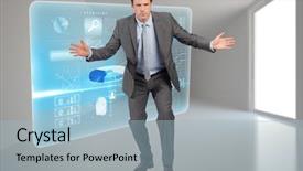  Presentation with standing out in the crowd - Colorful PPT theme enhanced with professiona - businessman standing with arms backdrop and a  colored foreground