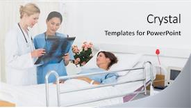  Presentation with female hospital patient - Colorful slide set enhanced with professiona - doctor and surgeon examining x-ray backdrop and a  colored foreground