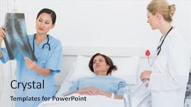  Presentation with mature female surgeon - Audience pleasing PPT theme consisting of professiona - doctor and surgeon examining x-ray backdrop and a  colored foreground