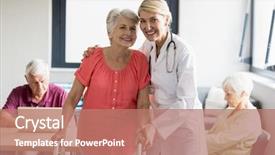 Presentation with aid - Presentation theme having professiona - nurse helping senior with walking background and a  colored foreground