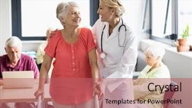  Presentation with aid - PPT theme enhanced with professiona - nurse helping senior with walking background and a  colored foreground
