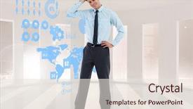  Presentation with head - PPT theme featuring professiona - thoughtful businessman with hand background and a  colored foreground