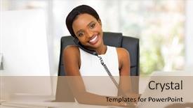  Presentation with african american - Cool new PPT layouts with professional african american businesswoman working backdrop and a coral colored foreground