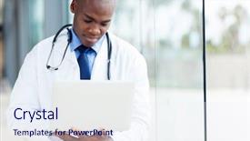  Presentation with african american in computer - Colorful presentation enhanced with professional african american male doctor backdrop and a sky blue colored foreground