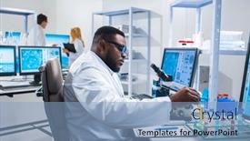  Presentation with research engineer - Theme enhanced with professional-african-american-scientist background and a light blue colored foreground