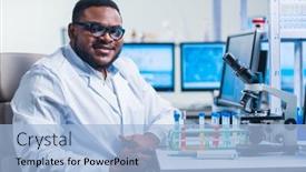  Presentation with genetic research - Presentation theme enhanced with professional-african-american-scientist background and a light blue colored foreground