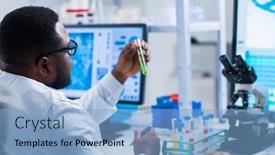  Presentation with research engineer - Colorful slide deck enhanced with professional-african-american-scientist backdrop and a light blue colored foreground