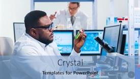  Presentation with research engineer - Audience pleasing slides consisting of professional-african-american-scientist backdrop and a light blue colored foreground