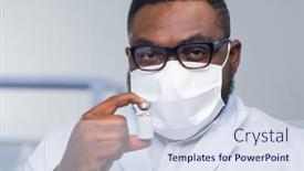  Presentation with scientific research - Presentation theme featuring professional-african-american-scientist background and a sky blue colored foreground