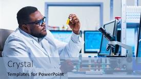  Presentation with genetic research - Colorful presentation design enhanced with professional-african-american-scientist backdrop and a light blue colored foreground