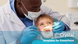  Presentation with african american patient - Amazing presentation theme having professional african dentist working backdrop and a teal colored foreground