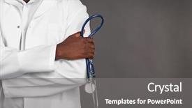 Presentation with doctor african - PPT theme featuring professional african doctor on dark background and a gray colored foreground