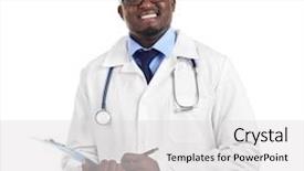  Presentation with children doctor african - Amazing slide deck having professional african doctor with clipboard backdrop and a light gray colored foreground