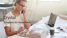  Presentation with interior designer - Presentation with professional architect interior designer on the phone discussing her project with client background and a mint green colored foreground