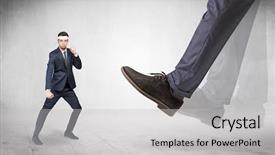  Presentation with karate - Slide deck enhanced with professional attire - big foot trample young suited background and a light gray colored foreground