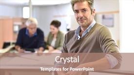  Presentation with design - Colorful presentation theme enhanced with professional attire - businessman standing in design office backdrop and a coral colored foreground