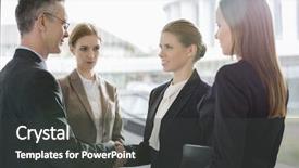  Presentation with business partner people joining hand - Colorful presentation theme enhanced with professional attire - confident business people shaking hands backdrop and a dark gray colored foreground