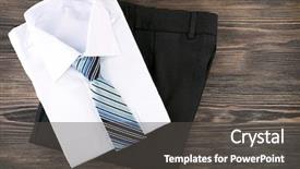  Presentation with empty of wood table top - Amazing PPT theme having professional attire - men elegance clothes on wooden backdrop and a dark gray colored foreground
