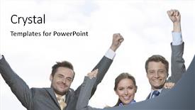  Presentation with portrait of excited overjoyed female - Beautiful presentation featuring professional attire - portrait of excited businesspeople backdrop and a white colored foreground