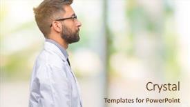  Presentation with man in nature - Presentation theme enhanced with professional attitude - adult hispanic scientist or doctor background and a lemonade colored foreground