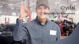  Presentation with mechanic tools - Cool new theme with professional auto mechanic in auto backdrop and a soft green colored foreground