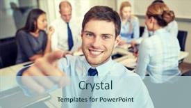  Presentation with synergy collaboration cooperation teamwork concept - Cool new PPT layouts with professional black woman - business people gesture and teamwork backdrop and a sky blue colored foreground