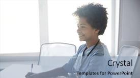  Presentation with nurse care - Audience pleasing PPT theme consisting of professional black woman - health care profession people backdrop and a light blue colored foreground