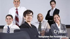  Presentation with office workers - Beautiful theme featuring professional boardroom - mature hispanic businesswoman leading group backdrop and a dark gray colored foreground