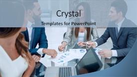  Presentation with new business ideas - Theme enhanced with professional business team discussing new background and a light blue colored foreground