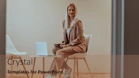  Presentation with professional - Presentation design having professional-businesswoman-sits background and a coral colored foreground