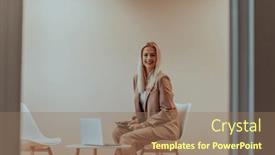  Presentation with professional - PPT theme with professional-businesswoman-sits background and a coral colored foreground