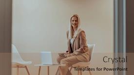  Presentation with professional - Slide deck consisting of professional-businesswoman-sits background and a coral colored foreground