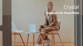  Presentation with professional - Slide set with professional-businesswoman-sits background and a gray colored foreground