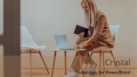  Presentation with professional - Presentation theme consisting of professional-businesswoman-sits background and a coral colored foreground