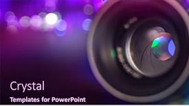  Presentation with lens - Theme having professional camera lens with reflections and bokeh background background and a wine colored foreground