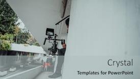  Presentation with commercial - Slides consisting of professional-cameraman-with-equipment background and a light gray colored foreground
