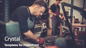  Presentation with car service - Slides consisting of professional car mechanic balancing car background and a dark gray colored foreground