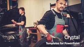  Presentation with car service - Amazing presentation theme having professional car mechanic balancing car backdrop and a wine colored foreground