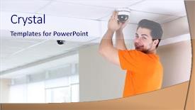  Presentation with cctv - Slides enhanced with video surveillance - professional cctv technician working background and a sky blue colored foreground