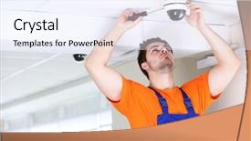  Presentation with cctv - Presentation design enhanced with professional cctv technician working background and a sky blue colored foreground