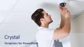  Presentation with cctv - Theme with professional cctv technician working background and a sky blue colored foreground