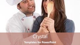  Presentation with possession - Colorful presentation theme enhanced with professional chef and a young woman fighting for the possession of a wooden spoon backdrop and a coral colored foreground