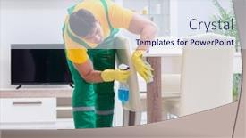  Presentation with contractor - Amazing presentation design having professional-cleaning-contractor-working backdrop and a sky blue colored foreground