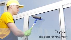  Presentation with professional tennis player athlete man - Amazing PPT theme having professional cleaning young man washes backdrop and a light blue colored foreground