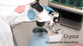  Presentation with digital forensics - PPT theme featuring professional computer forensics technician examines background and a light gray colored foreground