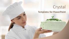  Presentation with dessert - Slide deck consisting of professional confectioner cooking delicious dessert at kitchen background and a cream colored foreground