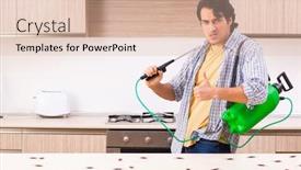  Presentation with pest control - Presentation enhanced with professional contractor doing pest control at kitchen background and a lemonade colored foreground