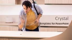  Presentation with pest control - Audience pleasing presentation design consisting of professional contractor doing pest control at kitchen backdrop and a coral colored foreground