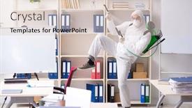  Presentation with pest control - Audience pleasing PPT theme consisting of professional contractor doing pest control at office backdrop and a lemonade colored foreground